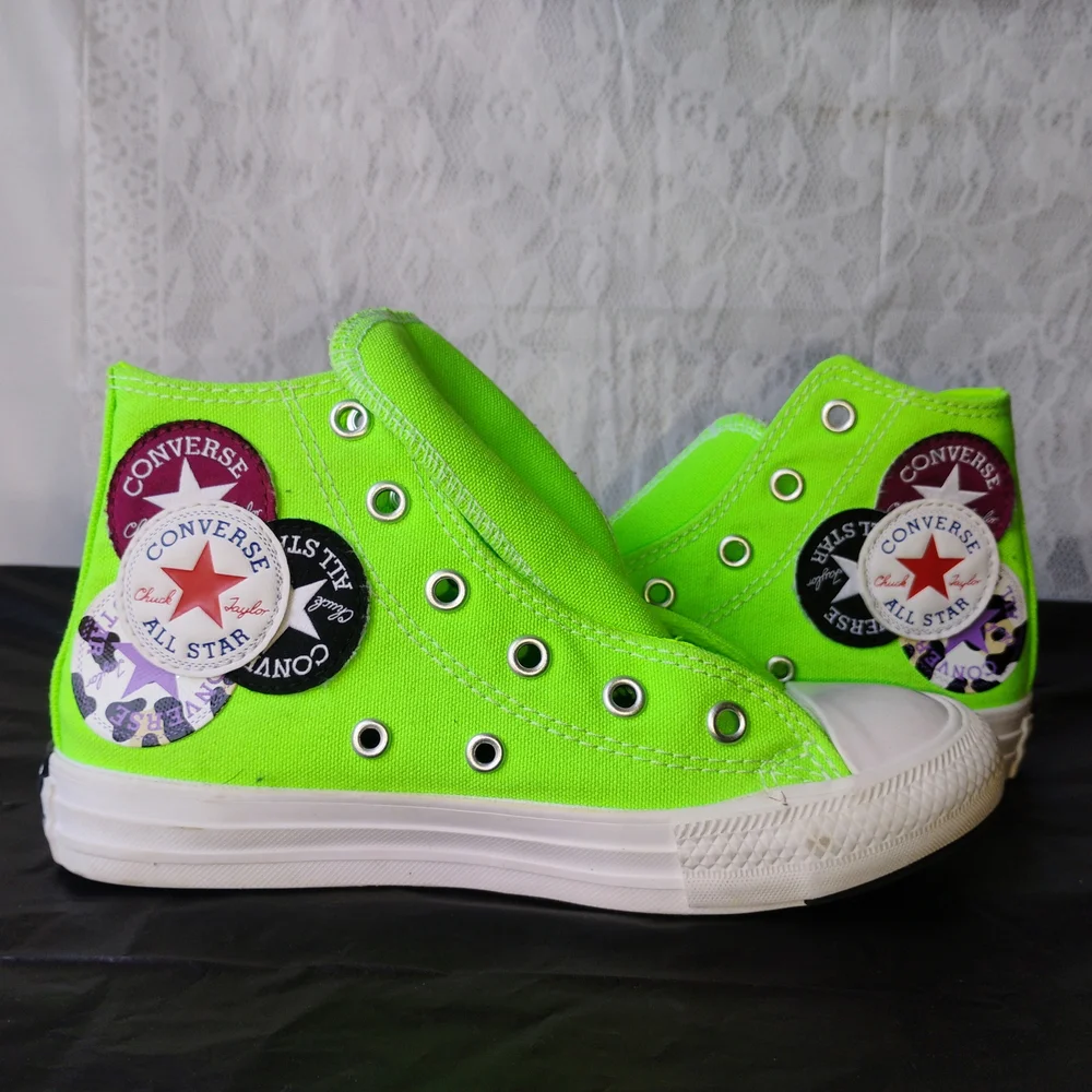 Converse Neon Green Patchwork Kids Sneakers Sz 13y